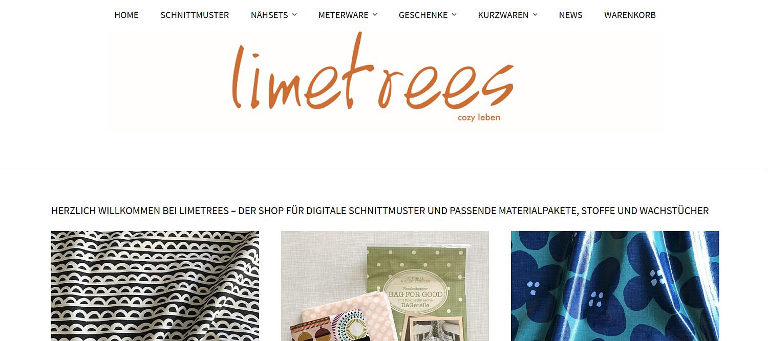 limetrees Shop für digitale Schnittmuster, Stoffe und Wachstücher