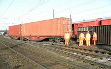 Entgleiste Wagen im Güterbahnhof Linden (Quelle: Bundespolizei)