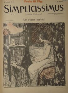 Titelblatt des ersten Heftes des ersten Jahrgangs der Zeitschrift Simplicissimus ( Kuwimuc, Simplicissimus First Edition Title, CC BY-SA 3.0)