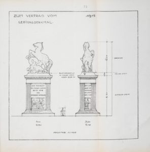 Entwurfszeichnung für den Standort des Denkmals am Königsworther Platz. Vorschlag Professor Dr. German Bestelmeyer vom 5.6.1914. (Stadtarchiv Hannover HR 13 Nr. 674, fol. 5r)